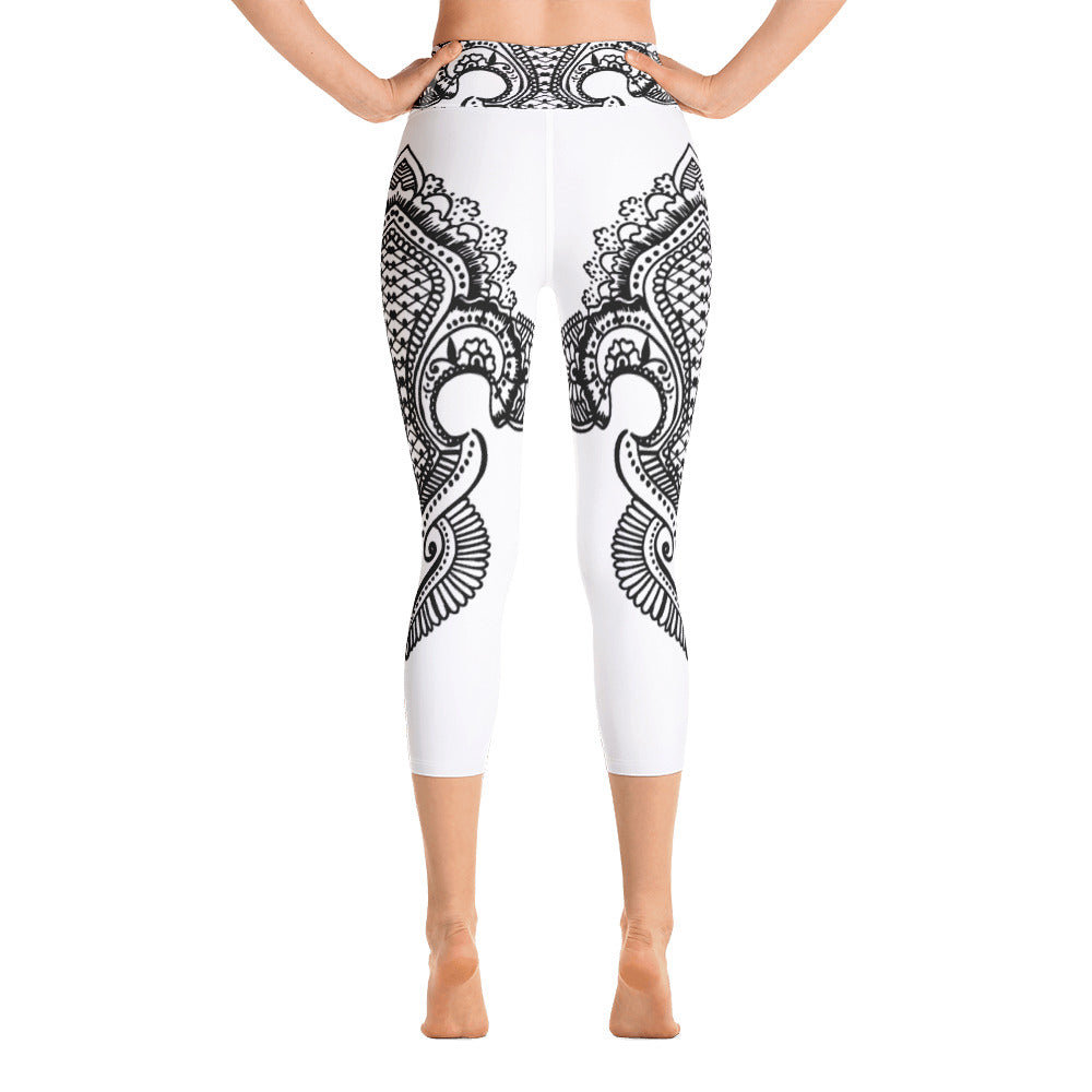 Fleur de lis print Yoga Capri Leggings