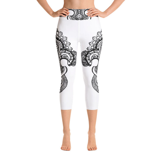 Fleur de lis print Yoga Capri Leggings