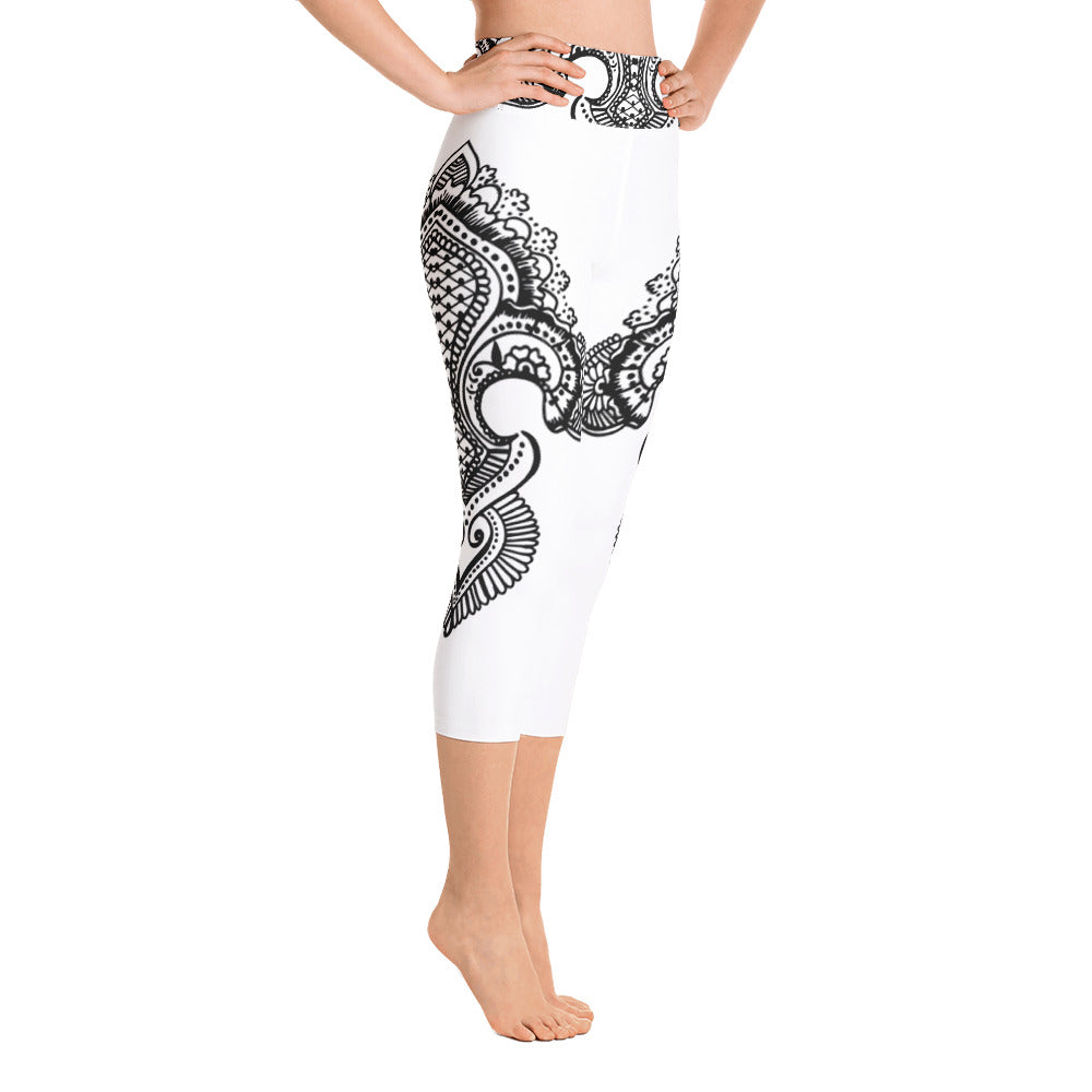 Fleur de lis print Yoga Capri Leggings