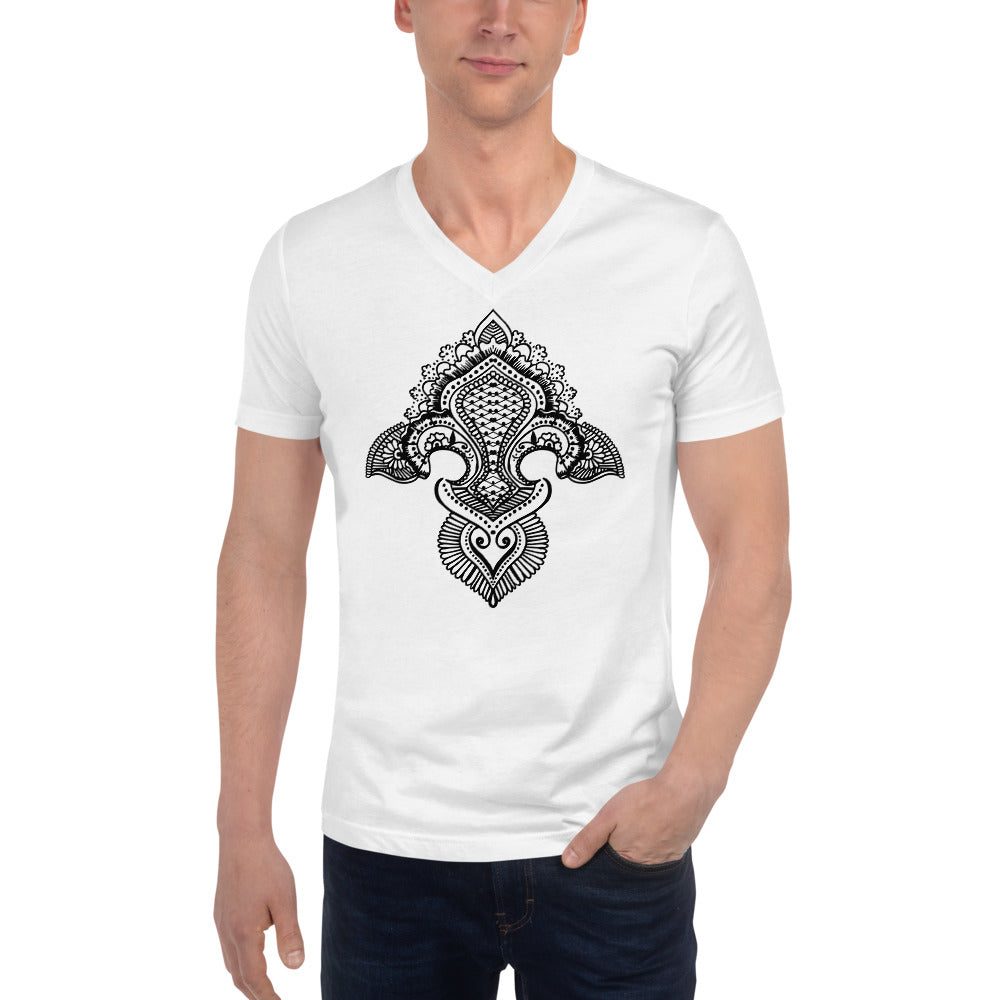 Fleur de lis print Short Sleeve V-Neck T-Shirt