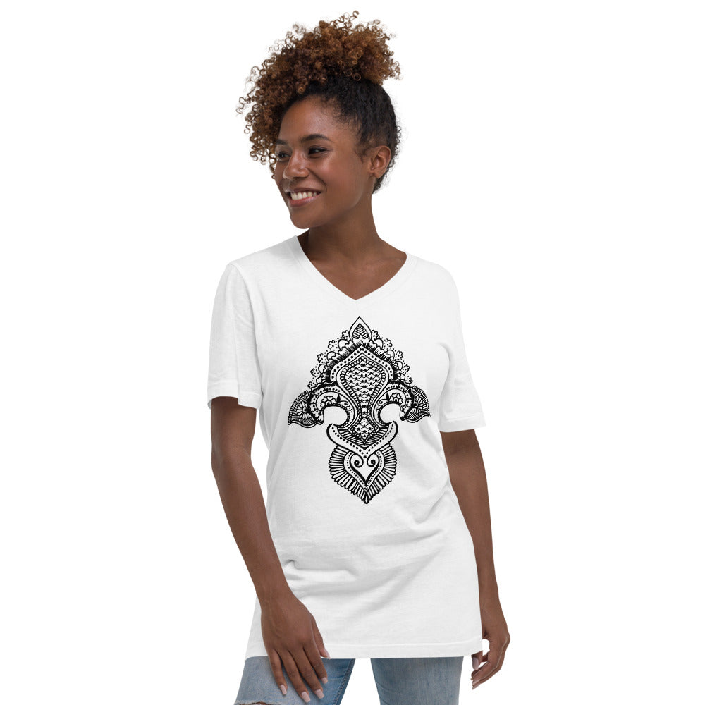 Fleur de lis print Short Sleeve V-Neck T-Shirt