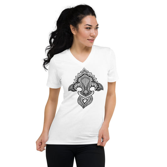 Fleur de lis print Short Sleeve V-Neck T-Shirt