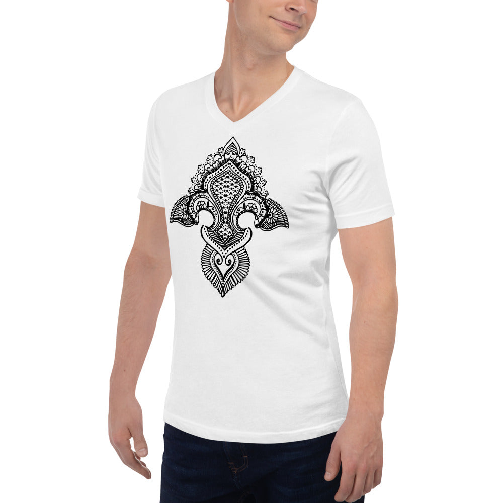 Fleur de lis print Short Sleeve V-Neck T-Shirt