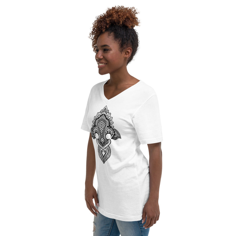 Fleur de lis print Short Sleeve V-Neck T-Shirt