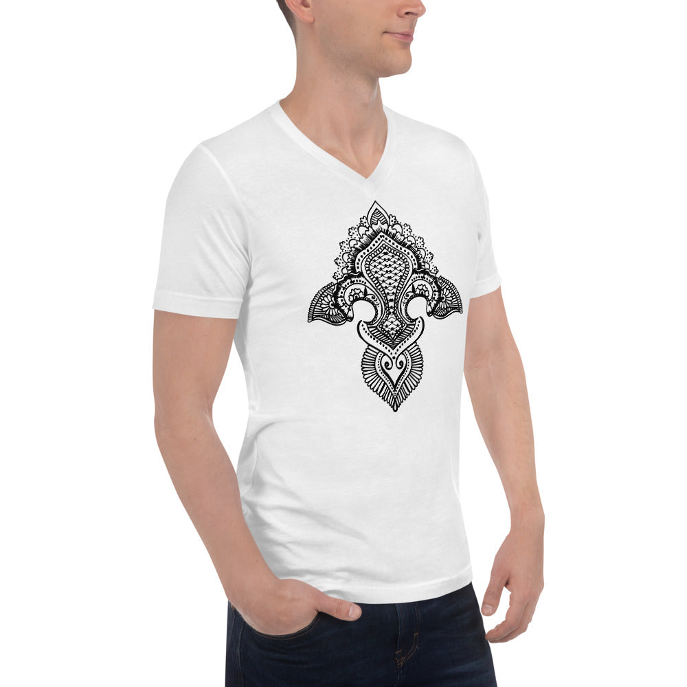 Fleur de lis print Short Sleeve V-Neck T-Shirt