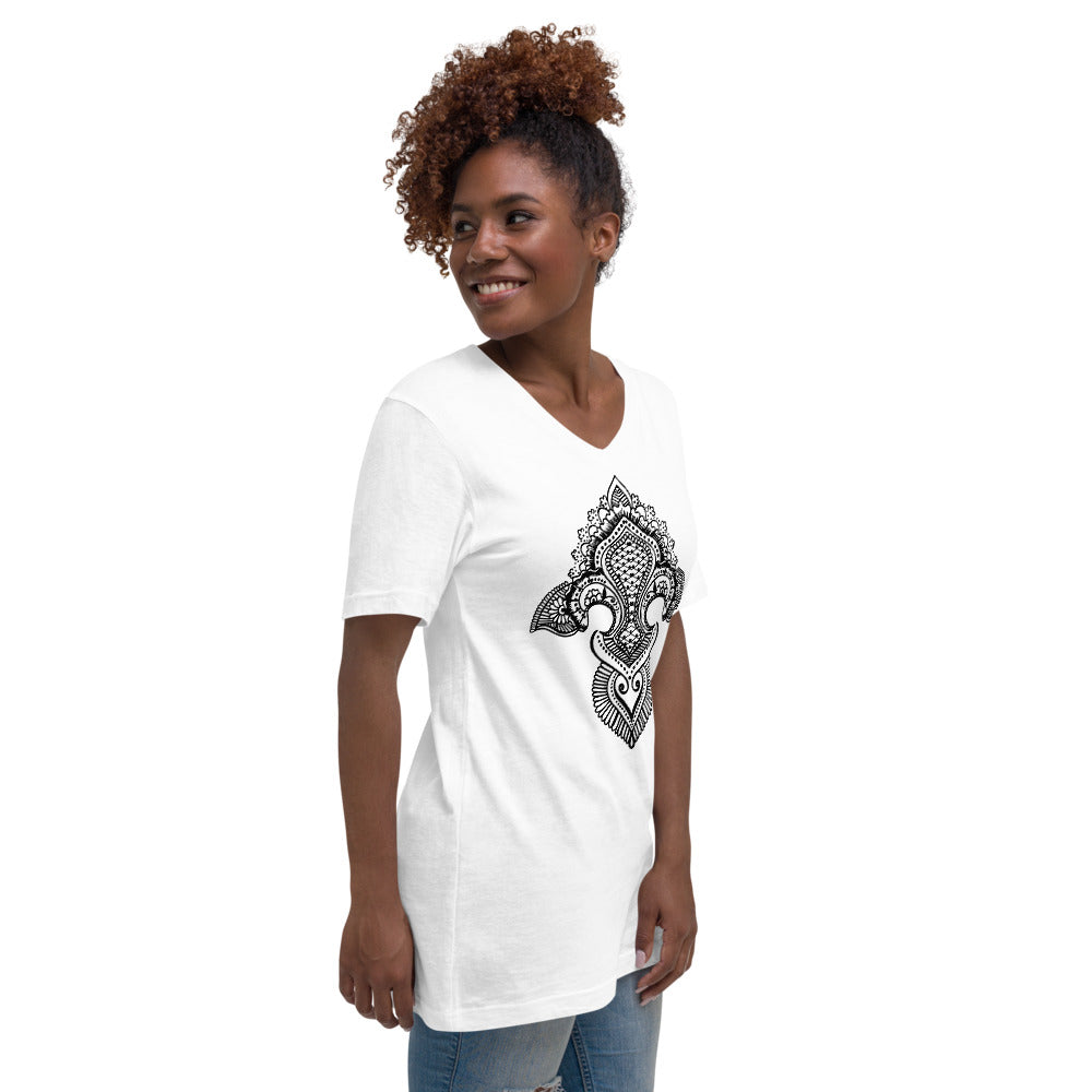 Fleur de lis print Short Sleeve V-Neck T-Shirt