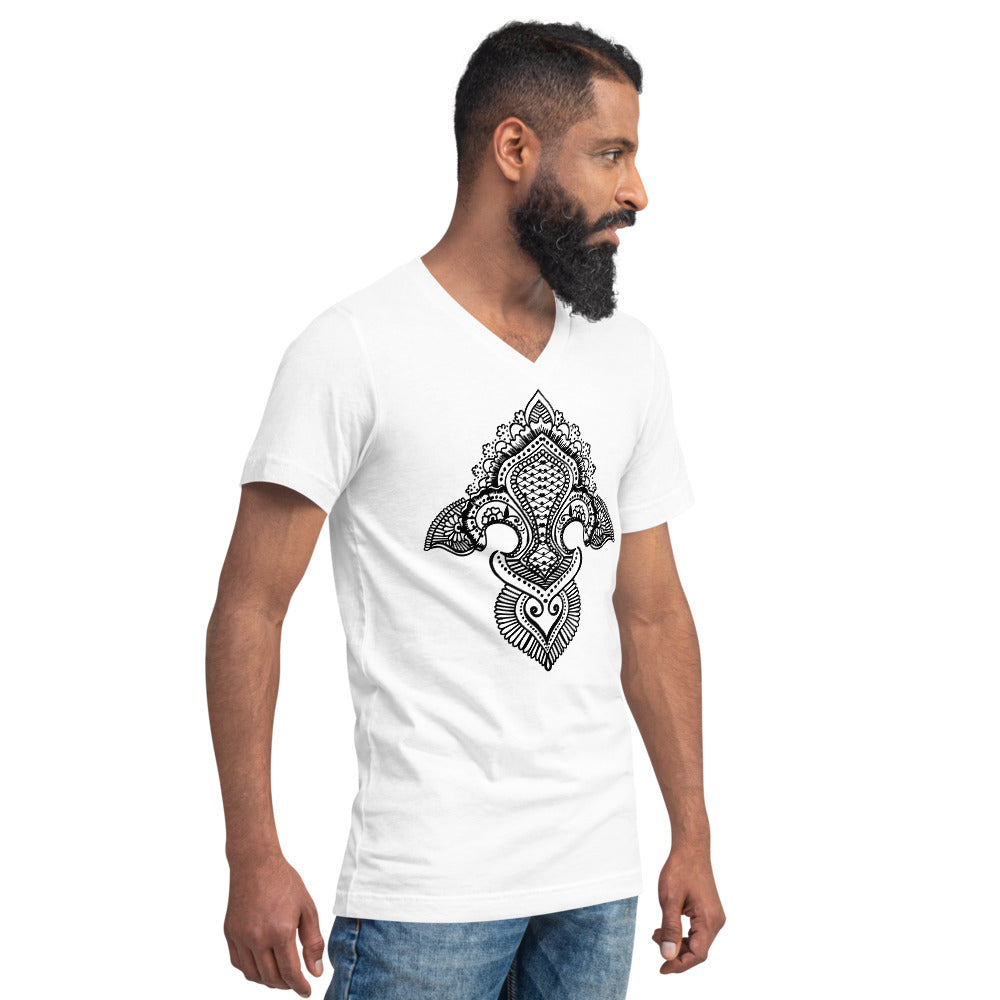 Fleur de lis print Short Sleeve V-Neck T-Shirt